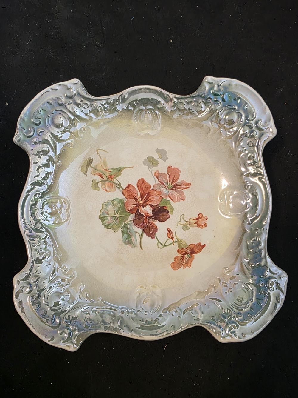 Decorative Floral  Serving Platter in Pale Blue and Cream